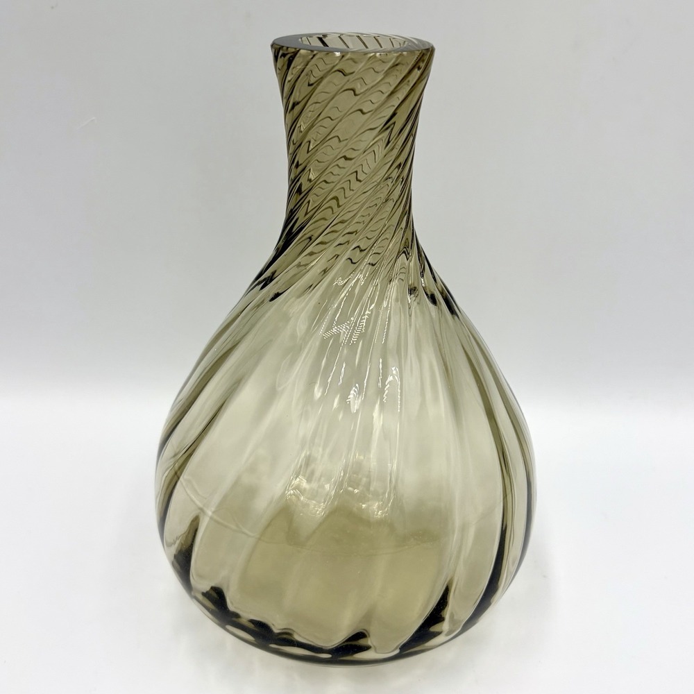 Color Drop Art Glass 6" Small Bud Vase Brown Spiral Vista Alegre Portugal